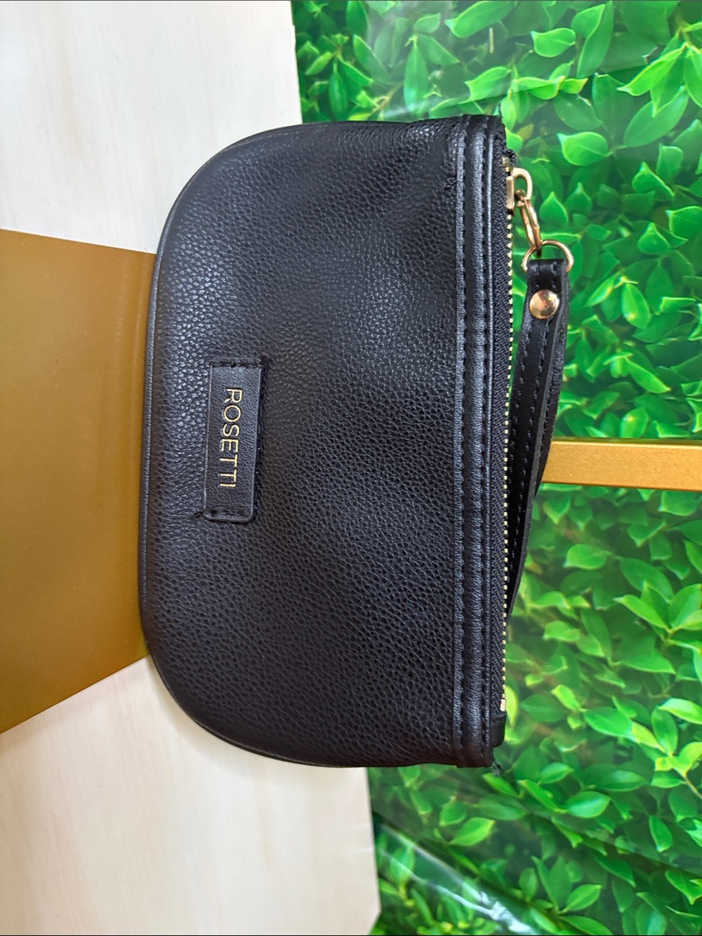 Rosetti Black Pebble Leather Wristlet Clutch